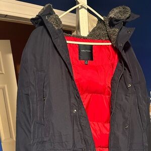 Nautica Dark Blue Coat with Vibrant Red Interior